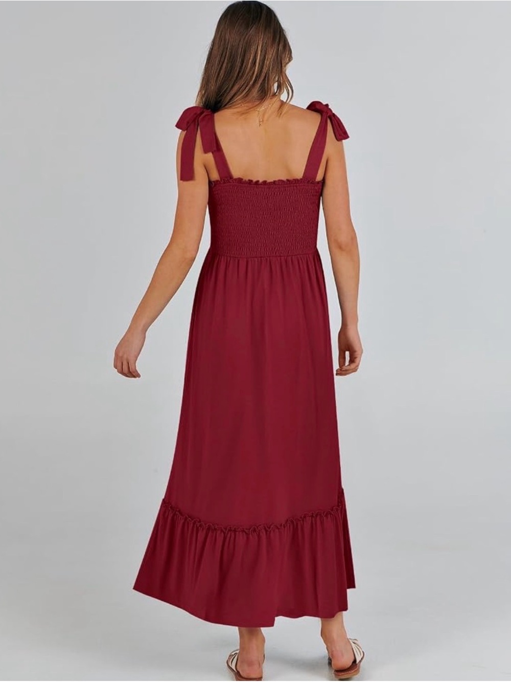 Smocked Tie-Shoulder Maxi Dress in Red - Picture 3 of 3